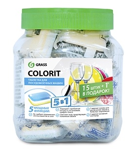 Таблетки для посудомоечных машин "Colorit" 5в1 (16 шт. в банке) фото 39702